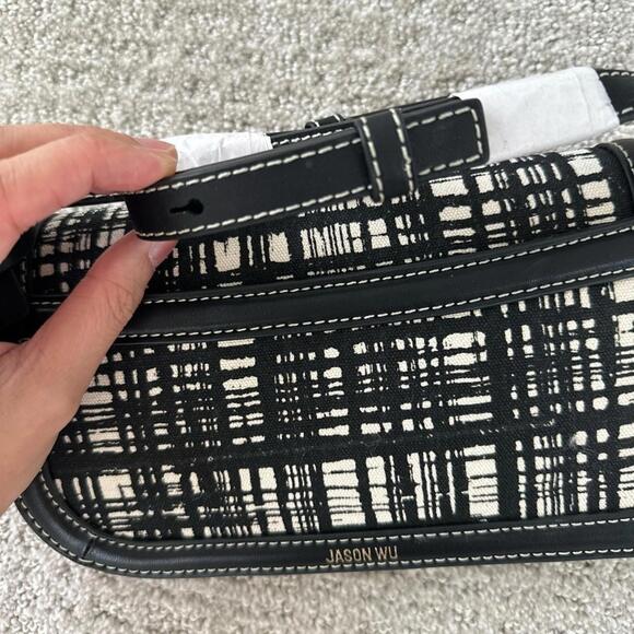 Jason Wu Orbit Crossbody Clutch Sling Bag Black Leather Canvas 70s Plaid - Picture 9 of 9